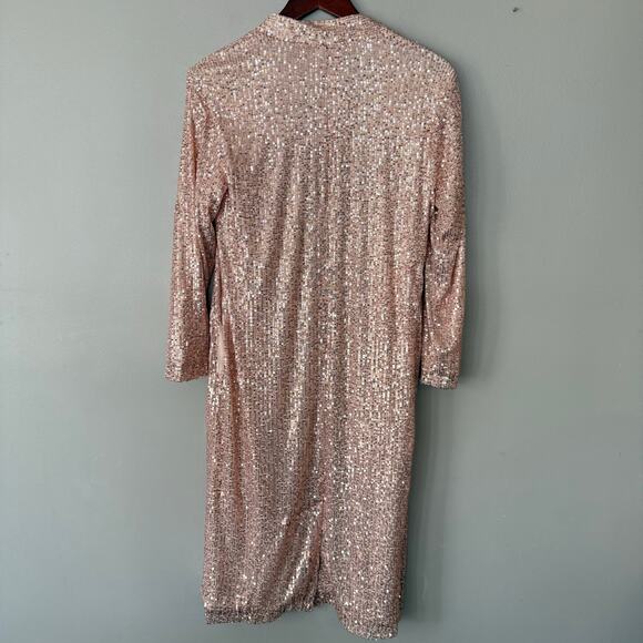 Mare Mare Anthropologie NWT Sequin Longline Duster Cardigan Sequin Rose Gold XS - Picture 7 of 15